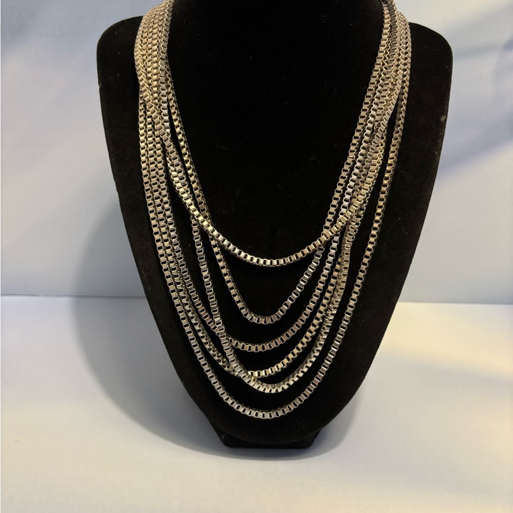 🌻Stamped Multi Layered Silver Tone Box Chain Necklace 21”+7”